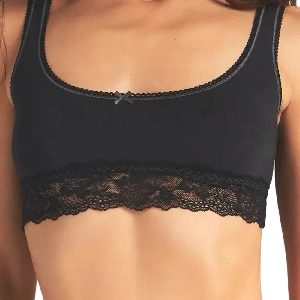 Skims Lightweight Cotton Lace Longline Scoop Bralette - Onyx - NWT - XL